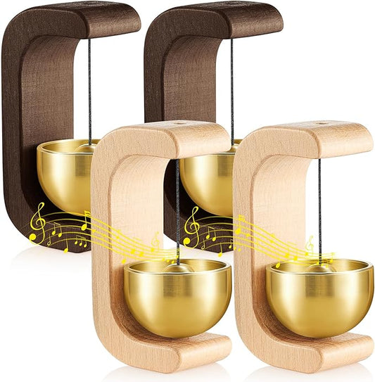 Zonon 4 Pcs Magnetic Wooden Wind Chime Doorbell Decoration Shopkeepers Bell for Door Opening C Shape for Housewarming Gift Refrigerator Room Garden Restaurant (Black Walnut,Nature Beech)