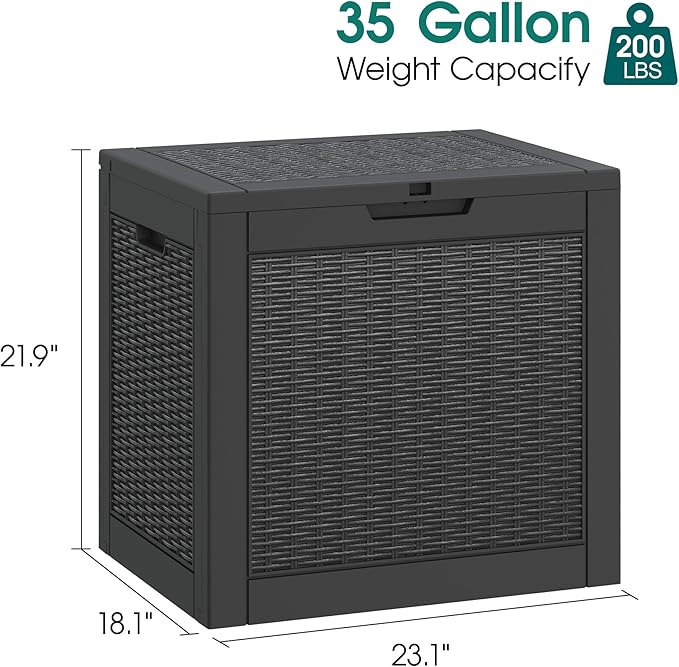 NBYSGO Outdoor Storage Box, Resin Deck Boxes Indoor and outdoor, Waterproof Storage Box Lockable Lid (Black, 35 Gallon)