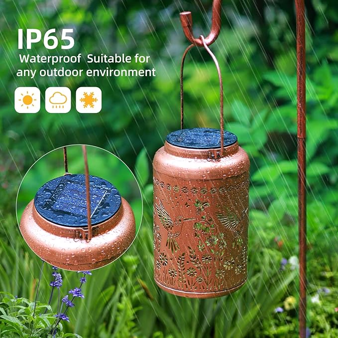Hummingbird Solar Lanterns Outdoor Waterproof Garden Decor Birthday Gifts for Women Men Mom Hummingbird Hanging Solar Lights Metal Decoration Outside for Yard,Patio,Backyard,Porch,Tabletop