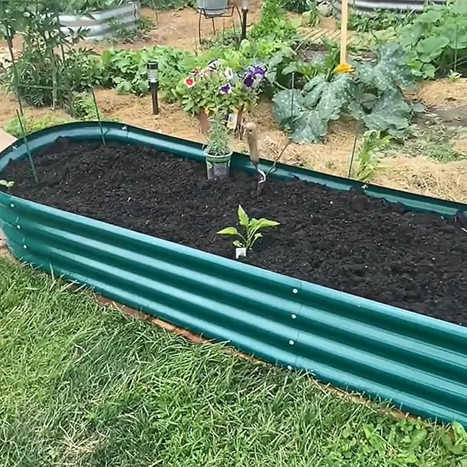 8 Pack 12x2x1FT Galvanized Raised Garden Bed Kit Oval Metal Ground Planter Box Outdoor Bottomless Planter Raised Beds for Vegetables Flowers Herbs Fruits, Green