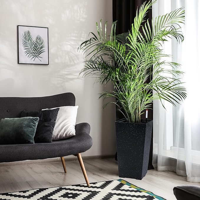 21.6" Tall Planters Set of 2, Outdoor & Indoor Flower Pots with Drainage Holes, Water Level Monitor, Inner Bucket, and Self-Watering System for Porch, Patio, Home, Office - Black