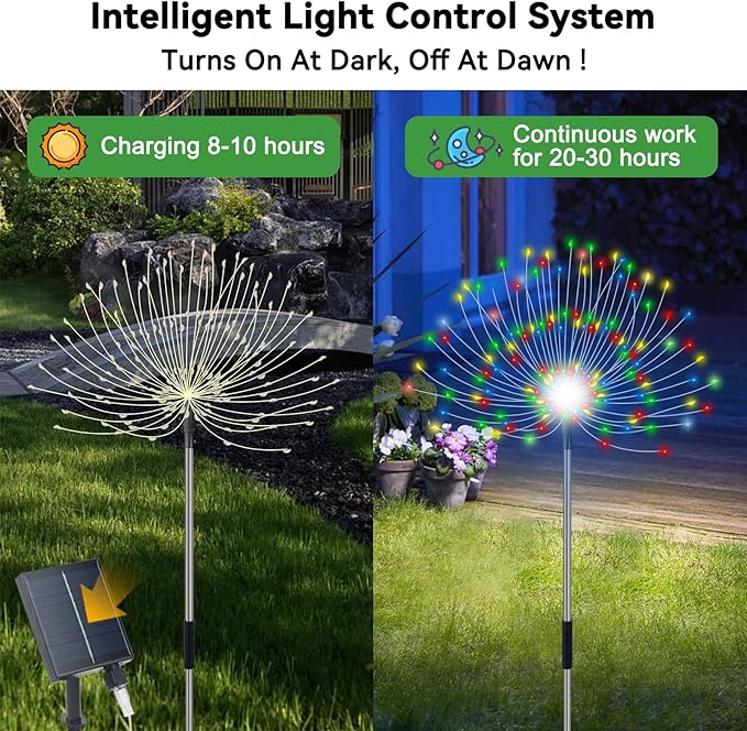 Solar Garden Lights Outdoor Waterproof, 4 Pack Total 480 LED Solar Starburst Sparkler Lights Decorative with 8 Lighting Modes Outside for Flowerbed Pathway Party Christmas Decoration, Multicolor
