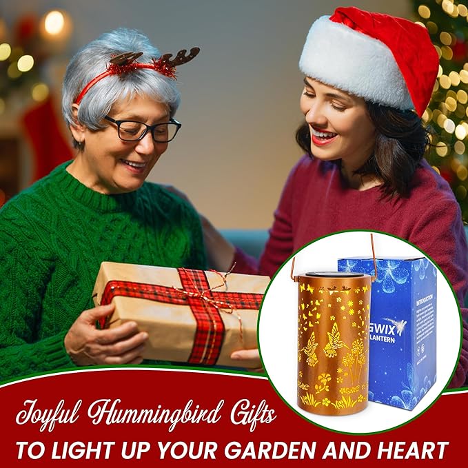 FLAGWIX Christmas Hummingbird Solar Lanterns Outdoor Waterproof, Garden Decor for Outside, Gifts for Women Men, Birthday Gifts for Mom Grandma, Decorative Lanterns for Garden Yard Patio Balcony Porch