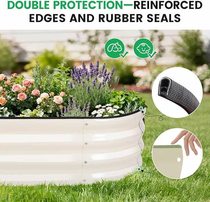 INNO STAGE 3Pcs Galvanized Raised Garden Bed Kit, Outdoor Metal Raised Garden Beds for Vegetables, Rust-Resistant & Easy Assembly, 4x2x1ft Oval Raised beds for Gardening, Flowers, Herbs (White)