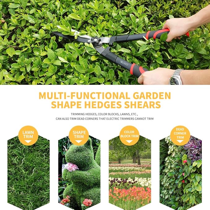 GARTOL 23-Inch Hedge Shears with 9‘’ Extra Thick High Carbon Steel Wavy-Blade, Precision Cutting | Rust-Resistant Ergonomic Handles with TPR Grip, Adjustable Tension Knob & Shock-Absorbing Bumpers