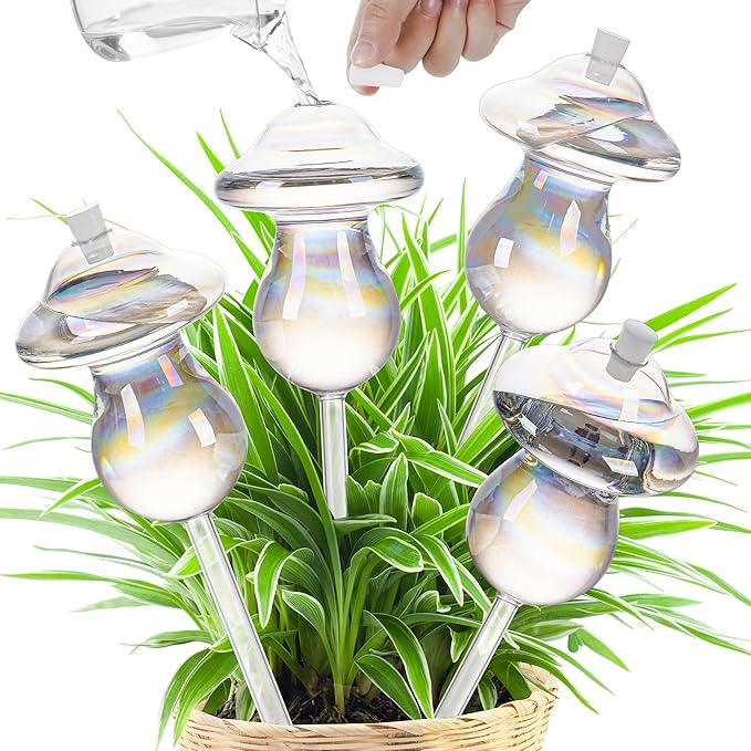 11 oz Up Large Plant Watering Globes, Self Watering Planter Insert, Glass Plant Watering Devices, Mushroom Self Watering Globes, Automatic Watering Bulbs for Indoor Outdoor Plants (Large 4-Pack)