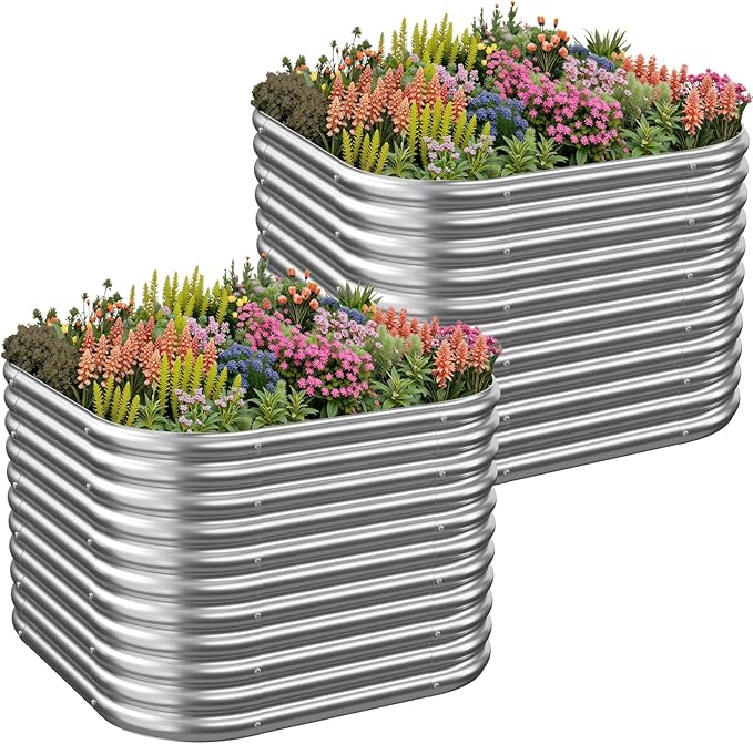 2 Pack Tall Galvanized Raised Garden Bed Outdoor,Metal Raised Garden Beds Kit for Vegetables,Steel Raised Bed for Gardening,Above Ground Garden Box for Flower-2x2FT
