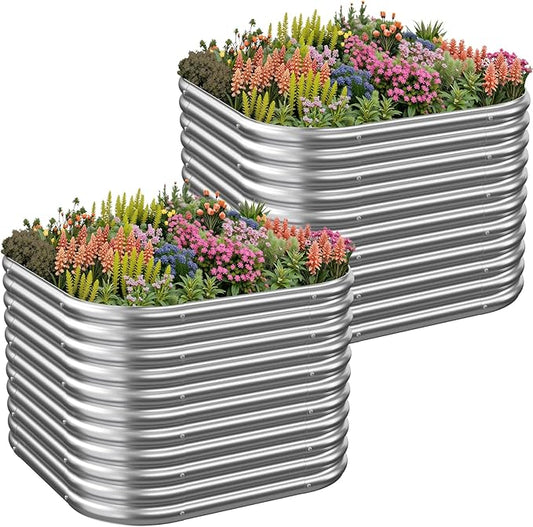 2 Pack Tall Galvanized Raised Garden Bed Outdoor,Metal Raised Garden Beds Kit for Vegetables,Steel Raised Bed for Gardening,Above Ground Garden Box for Flower-2x2FT