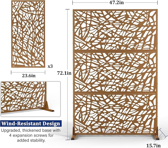 Outdoor Privacy Screen,72" H×47" W Metal Privacy Screen, Freestanding Privacy Fence Panels for Patio