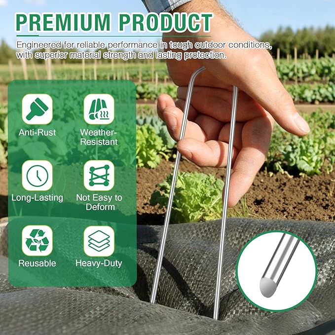 8 Gauge Landscape Staples, FUIJOL 8 Inch 15 25 50 100 Pack Heavy Duty U-Shaped Landscape Stakes, Galvanized Garden Staples for Weed Barrier Stakes, Ground Cover, Irrigation Tubing, Fence (25, 8 Inch)
