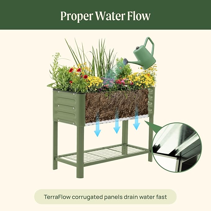 Rolling Elevated Raised Garden Bed - Slim Series, 1.5' x 3.5' Outdoor Planters Boxes with Legs & Storage Rack for Patio, 500 Lbs Weight Capacity, Raised Beds for Gardening Herbs Flowers, Modern Gray