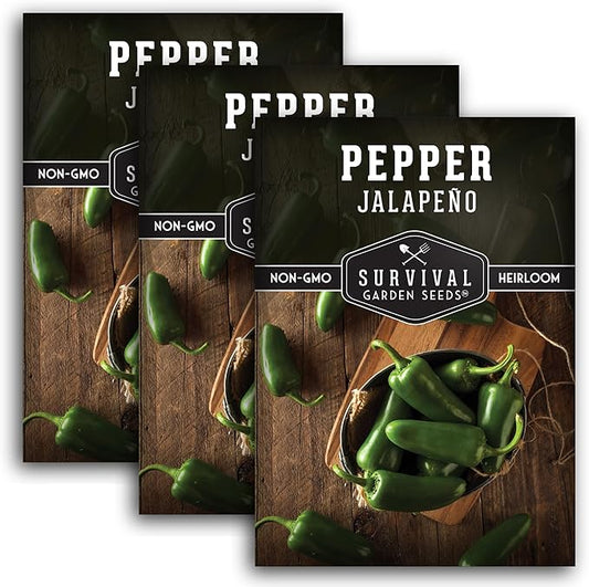 Jalapeño Pepper Seeds for Planting | Hot Heirloom Non-GMO Peppers for Pickling & Salsas – Survival Garden Seeds (3 Packs)