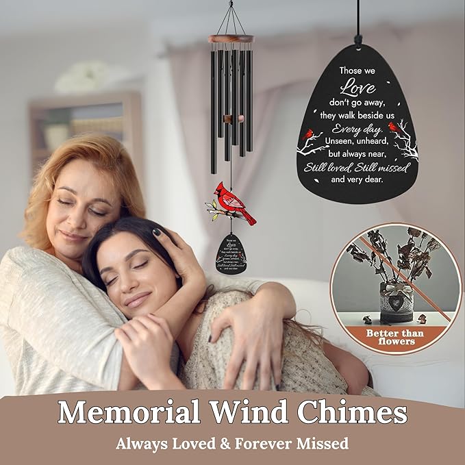 Memorial Wind Chimes for Loss of Loved One, Sympathy Gifts for Loss of Mother/Dad/Husband - Cardinal Wind Chimes for Outside with Mute Option, in Memory of Loved One Gifts, Sympathy Wind Chimes 36''