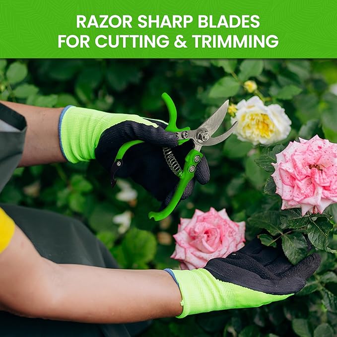 Garden Guru Ergonomic Garden Snips Clippers - Professional Hand Pruner Pruning Shear Scissors with Comfort Grip Handles for Gardening Trimming and Yard Work – High Carbon Steel (2 Pack)