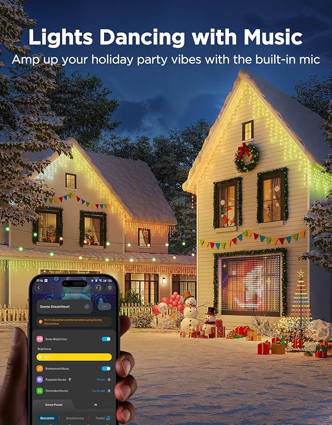 Govee Icicle Lights, Smart RGBIC Christmas Lights for Outside, 33ft with 400 LEDs Icicle Light Outdoor, IP67 Waterproof, Music Sync, Voice Control, 78+ Scene Modes for Christmas Decor