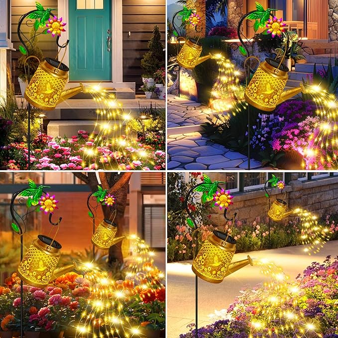 Christmas Gifts Hummingbird Solar Lanterns Garden Decor, Outdoor Waterproof Watering Can with Shepherd Hook, Solar Garden Decor for Yard Outdoor Landscape Pathway, Gifts for Women Mom Grandma Birthday