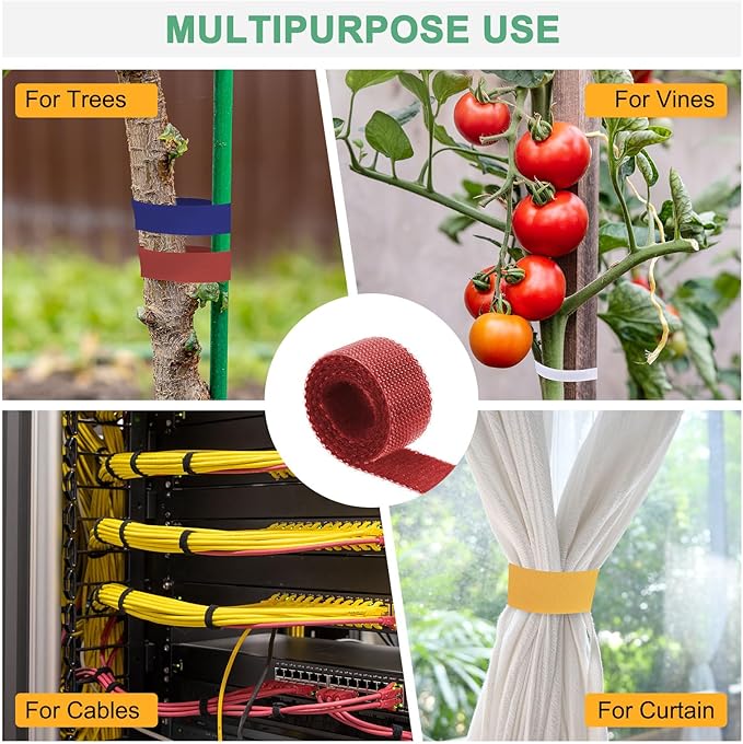 1-Roll Garden Plant Tape, 33 ft x 0.4 in Garden Hook and Loop Plant Ties Multi-Purpose Use Adjustable and Reusable Twist Wire Tape for Plants/Flowers/Vines [Red]