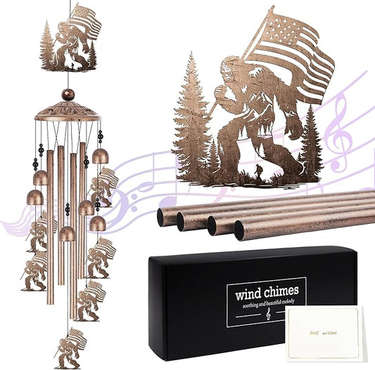 Bigfoot Wind Chime for Outside, Sasquatch Gifts for Women Men, Metal Forest Animal Wind Chime Yard Art Birthday Gift, Home Garden Patio Outdoor Indoor Decor