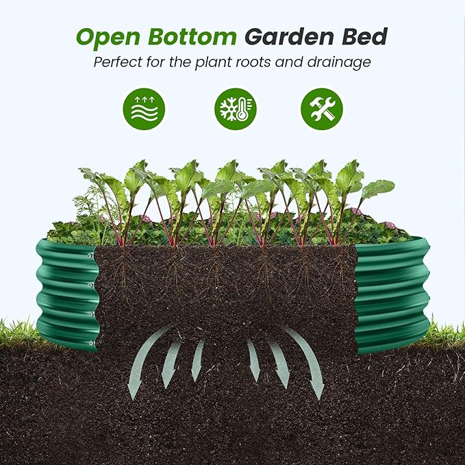 Land Guard 2×2×1ft Galvanized Raised Garden Bed Kit, Round Galvanized Planter Raised Garden Boxes Outdoor, Large Metal Raised Garden Beds for Vegetables, Green