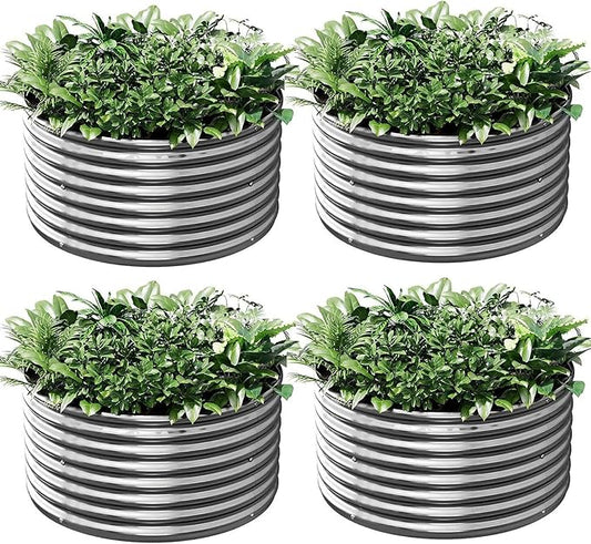 4 Pack Round Galvanized Raised Garden Bed Outdoor, Metal Garden Bed for Vegetables, Above Ground Garden Box for Flower, Steel Raised Beds for Gardening - 2FT