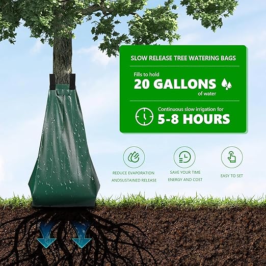 Tree Watering Bags 20 Gallon – Slow Release Drip Irrigation for Trees, PVC Tree Watering Bag for New & Established Trees, Deep Watering in 5–8 Hours, Ideal for Fruit Trees & Young Saplings (8 Pack)