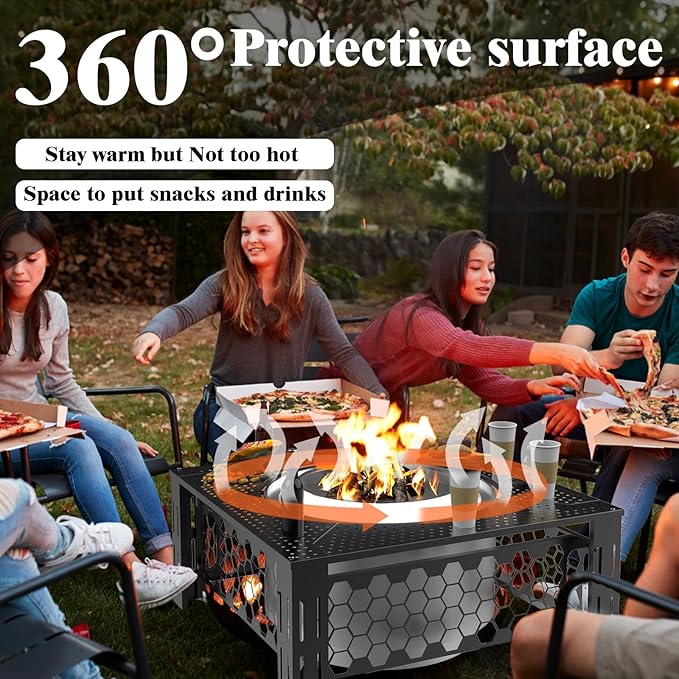Fire Pit Surround Tabletop Use for Solo Stove Bonfire Ranger Yukon 2.0, Adjustable Surround Tabletop for Solo Stove Mesa with UV-Resistant Outdoor Fabric, Metal Black for Indoor Outdoor Use