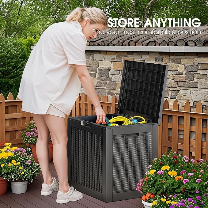 NBYSGO Outdoor Storage Box, Resin Deck Boxes Indoor and outdoor, Waterproof Storage Box Lockable Lid (Black, 35 Gallon)