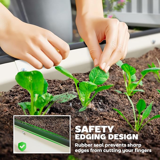 Outsunny 2PCS Galvanized Raised Garden Bed, 7' x 3' x 1' Raised Beds for Gardening with Plant Support Stakes, Rubber Strap Edging and Gloves, Metal Planter Box for Vegetables, Flowers, Cream White