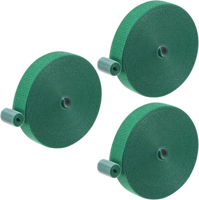 3-Roll Garden Plant Tape, 33 ft x 0.6 in Garden Hook and Loop Plant Ties Multi-Purpose Use Adjustable and Reusable Twist Wire Tape for Plants/Flowers/Vines [Green]