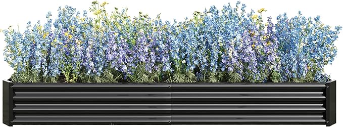 8x4x1ft Raised Garden Bed, Outdoor Galvanized Raised Garden Beds, Metal Raised Beds for Gardening Vegetables Fruits and Flowers, Easy Assembly, 202 Gallon Capacity - Black