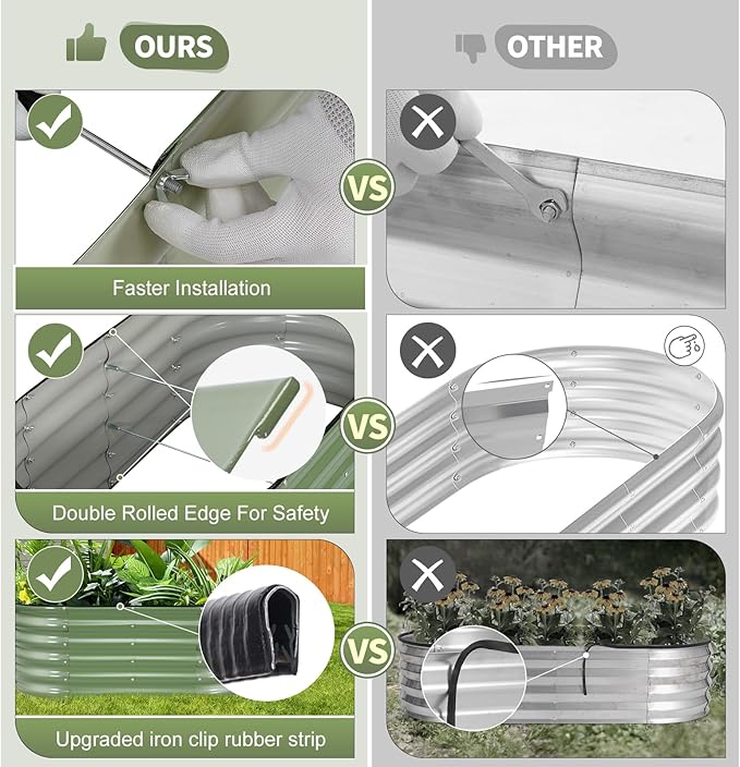 Permade Galvanized Raised Garden Bed - 4x2x1.4FT Metal Planter Boxes Outdoor | Oval Steel Raised Bed Kit for Gardening with Protective Tape, Gloves for Vegetables, Flower, Herb (Green)