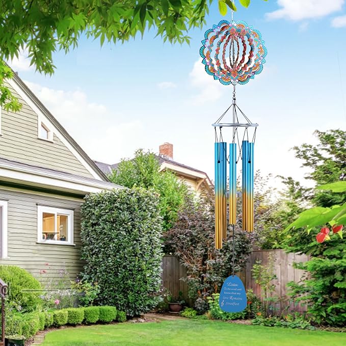 Wind Chimes for Outside with Wind Spinner Mandala Lucky Star,33" Memorial WindChimes Outdoor Garden Decorations,Suitable for Zen Patio,Gifts for Mom Women Wife Grandma,Christmas Ornaments