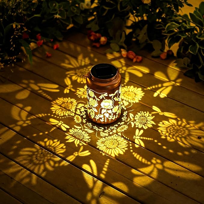 Sunflower Solar Lanterns Outdoor Waterproof Hanging Solar Lights,Birthday Gifts for Women Mom Grandma,Dragonfly Lantern Metal,Garden Decor Decorative Yard,Patio,Lawn,Porch,Deck,Balcony