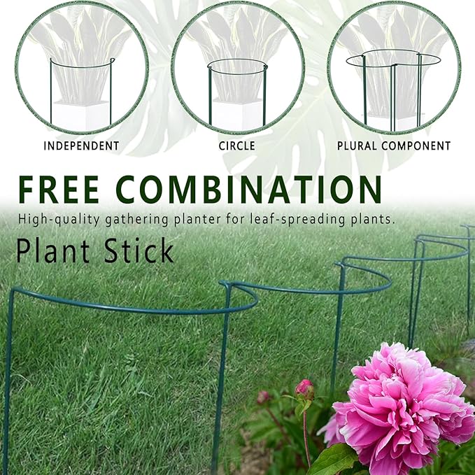 Soupiar 6 Pack Plant Support Stakes, Metal Monstera Plant Support Stakes for Indoor Plants, Large Garden Plant Support Ring, Tomato Cage, Tall Plant Holder Sticks (10" W X 15.8" H)