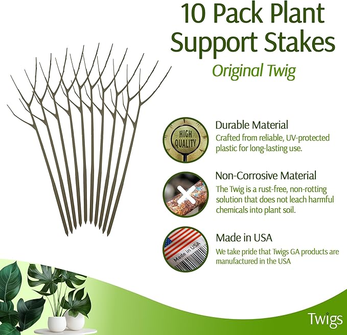 Twigs GA - Plant Support Stakes for Indoor & Outdoor Use, Durable Trellis Alternative for Climbing & Potted Plants, Houseplant Stem Holder Structures - Moonstone, 10 Pack, 22" L, Original