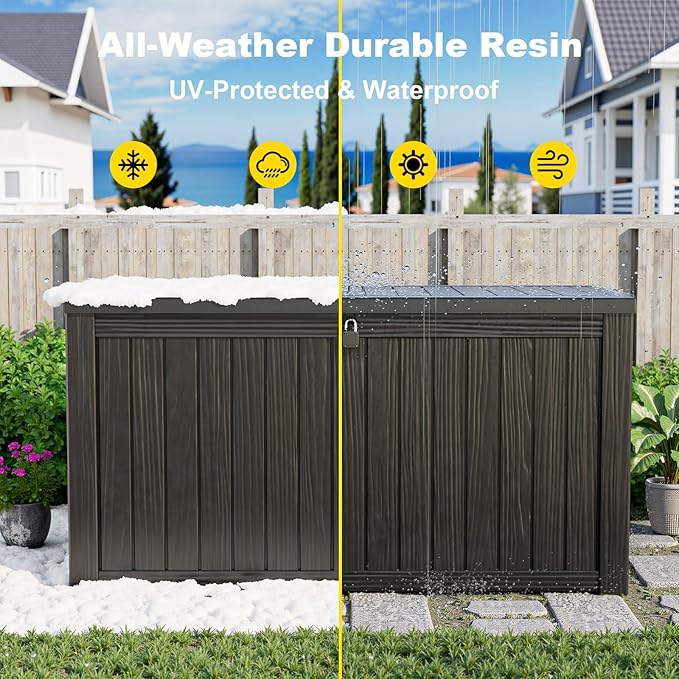 DRATO 180 Gallon Outdoor Storage Box, Large Waterproof Deck Box, Lockable Resin Storage Container with Reinforced Support for Patio Cushions, Garden Tools, UV-Resistant Outdoor Chest（Black，180 Gallon）