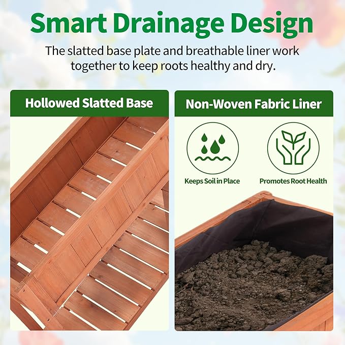 Premium Fir Wooden Raised Garden Bed with Four Legs for Backyard and Balcony Gardening,Suitable for Indoor and Outdoor use,Bottom with Storage Rack,35.04''×13''×29.92''