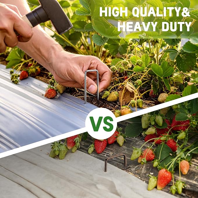 6 Inch Heavy Duty Galvanized Garden Staples, 11 Gauge Landscape Fabric Stakes with Adjustable Width for Weed Barrier, Sod, Fencing and Outdoor Decoration (50)