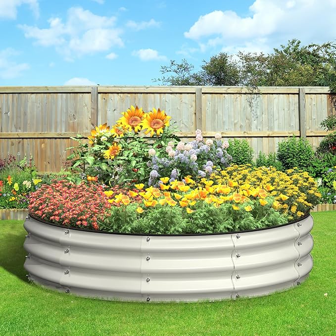 Galvanized Raised Garden Bed, 4x4x1 FT Raised Garden Bed for Gardening, Large Metal Planter Box for Vegetables Flower Herb(Pearl White)