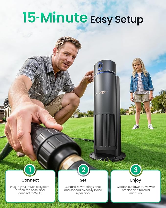 Aiper IrriSense 2 Smart Irrigation System, 4-in-1 Multi-Zone Watering Device with App Control, Smart Scheduling, and Rain Sensor for Lawns up to 4,800 sq.ft.