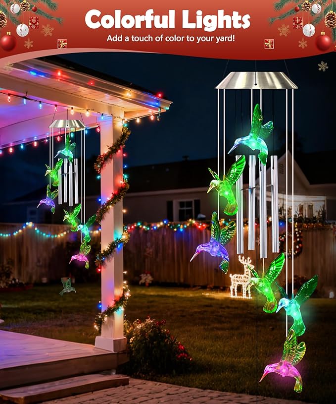 Nacome Wind Chimes for Outside: Tubes Memorial Wind Bell Valentines Day Gifts for Her Wife Women Mom Grandma Birthday - Yard Garden Indoor Outdoor Decor (Hummingbird)