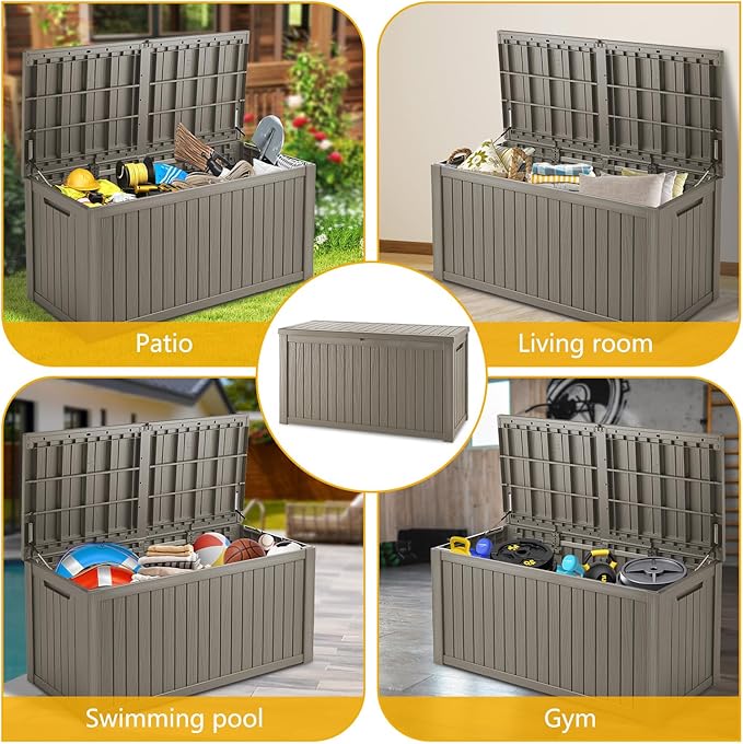 Mersco 200 Gallon Double-Wall Resin Deck Box - Lockable Waterproof Outdoor Storage Box, 1000lbs Capacity & Doubles as Seating for Patio Furniture - Garden Tools, Pool Accessories (Grey)
