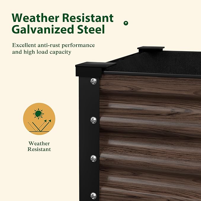 MUPATER 48" L x 24" W x 34" H Galvanized Steel Raised Garden Bed, 507lbs Capacity Large Metal Elevated Raised Planter Box with Rolling Casters & Extra Bottom Shelf for Patio, Balcony, Rustic