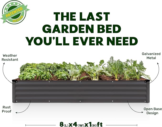 Plant & Plot Galvanized Raised Garden Beds Outdoor // 8×4×1 ft (2-Pack) Planter Raised Beds for Gardening, Vegetables, Flowers // Large Metal Garden Box // Patented Tool-Free Design (Dark Gray)