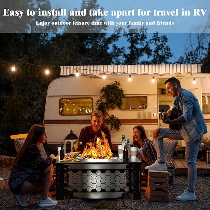 Fire Pit Surround Tabletop Use for Solo Stove Bonfire Ranger Yukon 2.0, Adjustable Surround Tabletop for Solo Stove Mesa with UV-Resistant Outdoor Fabric, Metal Black for Indoor Outdoor Use