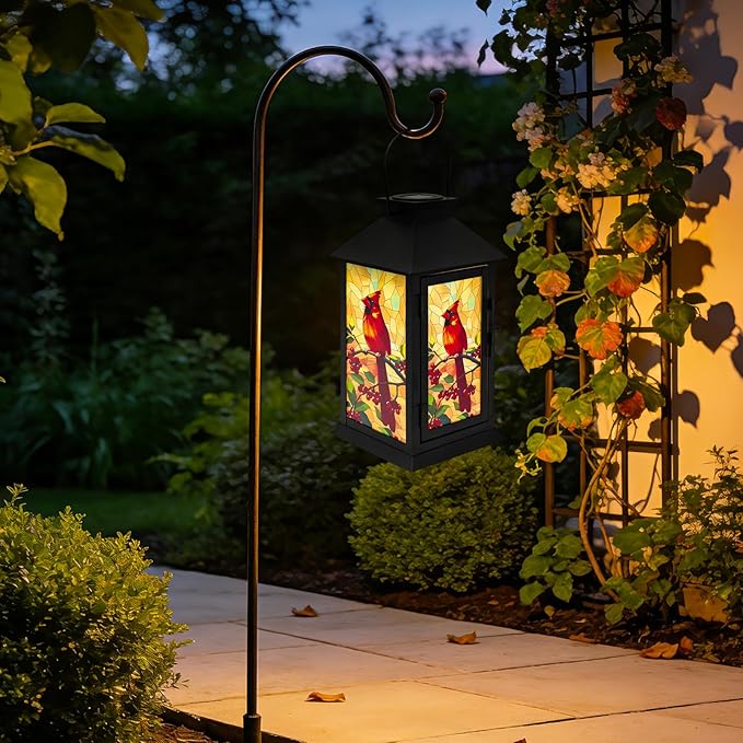Cardinal Solar Memorial Lanterns, Outdoor Hanging Lanterns Waterproof LED Solar Cardinal Lights for Outdoor Patio Garden Sympathy Gifts for Loss of Mom Dad Loved One