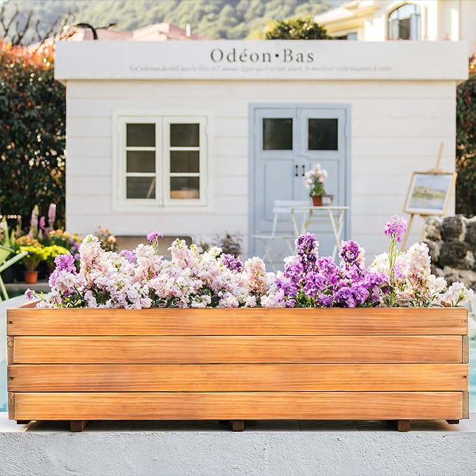 Wooden Raised Garden Bed Planter Box – Fir Wood Outdoor Vegetable, Herb & Flower Box with Drainage Holes – 47.24"x15.75"x12.6", Rot-Resistant, for Patio, Yard, Balcony