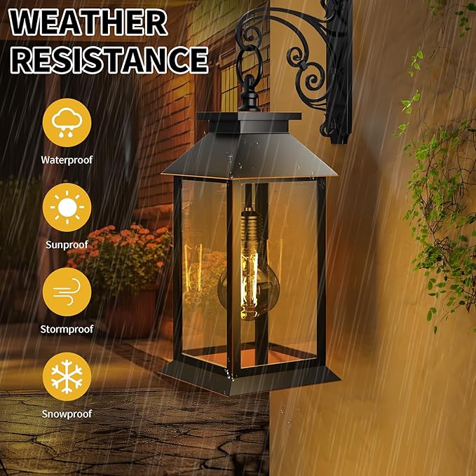 2 Pack Hanging Solar Lanterns Glass Solar Lights Outdoor Waterproof Upgraded Solar and AAA Battery Powered, for Outside Porch, Patio and Indoor Tables, Mantelpiece
