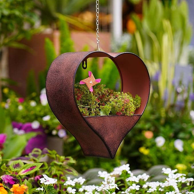 Metal Plant Hangers Indoor and Outdoor: Valentines Day Gifts for Her Wife Women Mom Garden Lovers Birthday - Heart Shape Hanging Planters for Window Wall Living Room Office Decor(Rustic)
