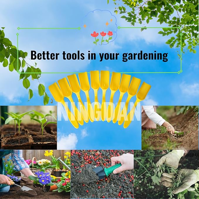 10Pcs NINGDAN Mini Shovel,Plastic Mini Gardening Shovel Spoons Soil Scoops,Cultivation Digging Transplanting Tools for Succulents Potted Flowers,Milk Powder/Coffee Beans Scoops (All Yellow)